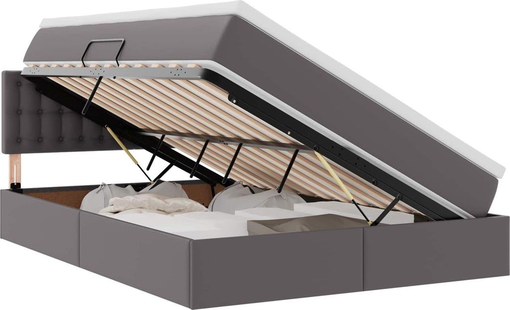 Bett mit Stauraum und LED mit LED Grau 140 x 190 cm Kunstleder