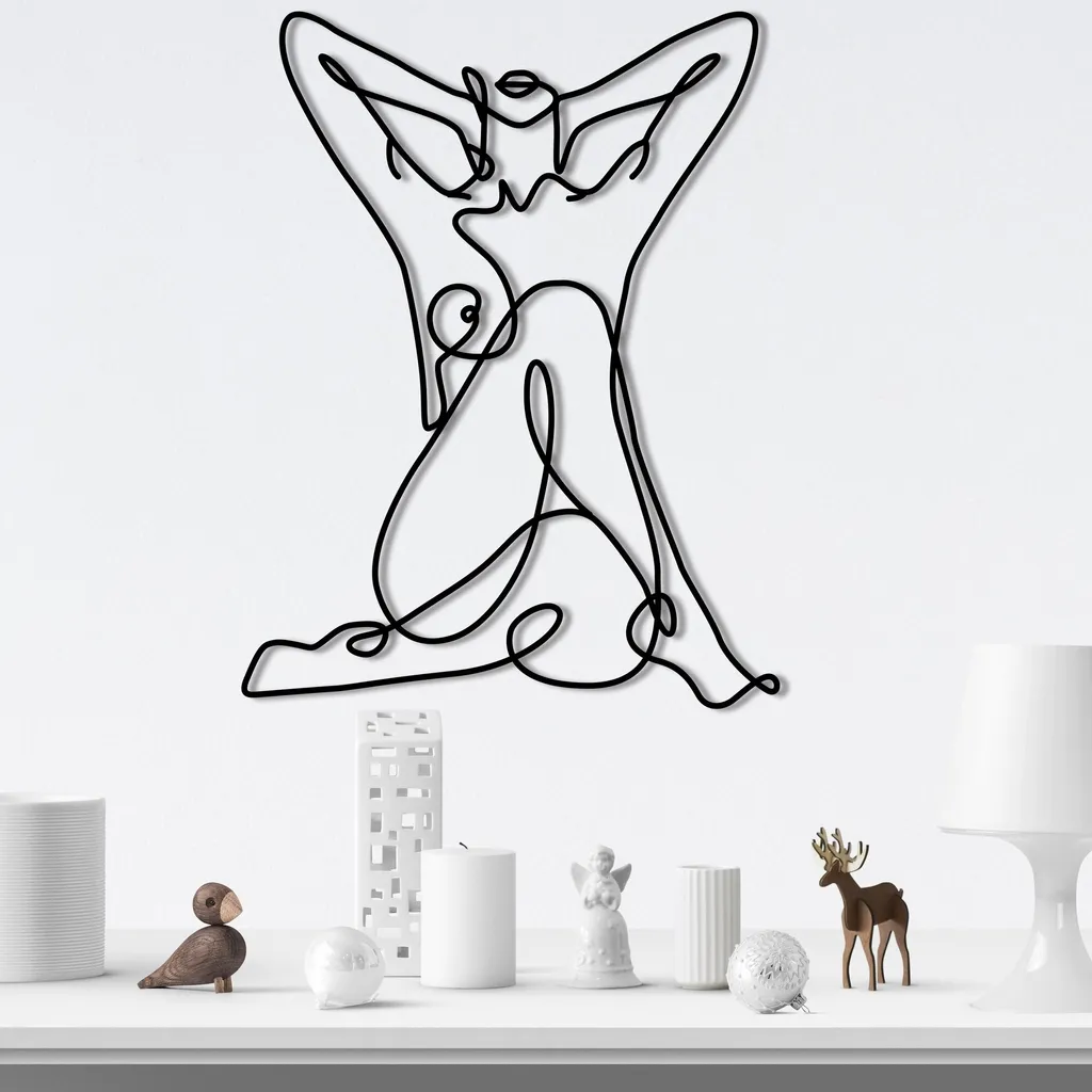 Wallity Décoration Murale Métal Silhouette de Femme Nue Noire 38x50 cm