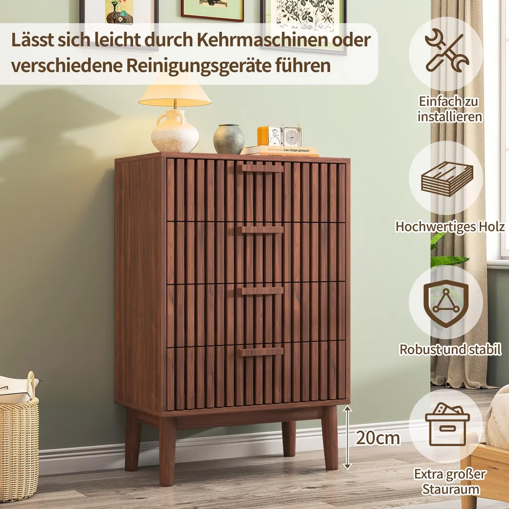 Buffet bas en bois noyer avec 4 tiroirs - Commode de rangement - 7