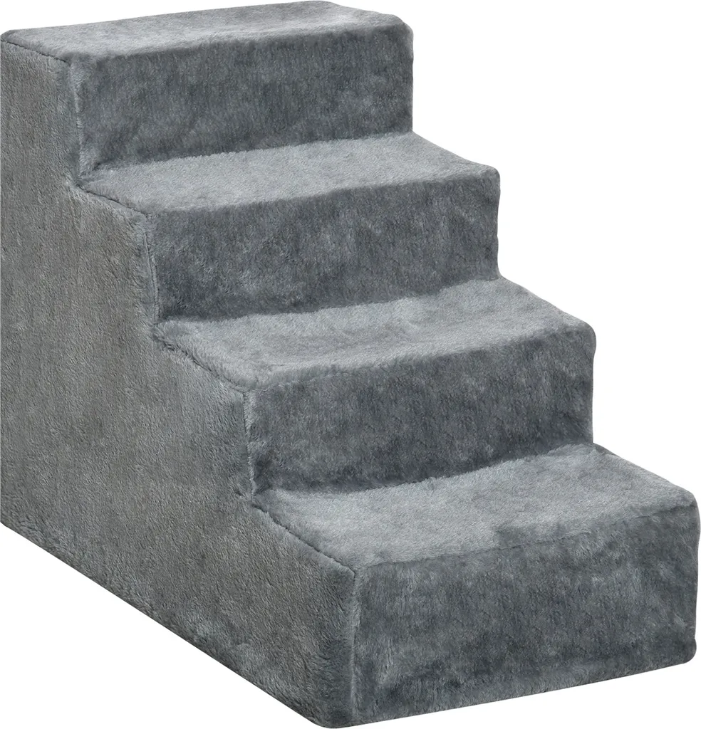 PawHut Escalier pour Chien à 4 Marches avec Housse Lavable Gris Clair