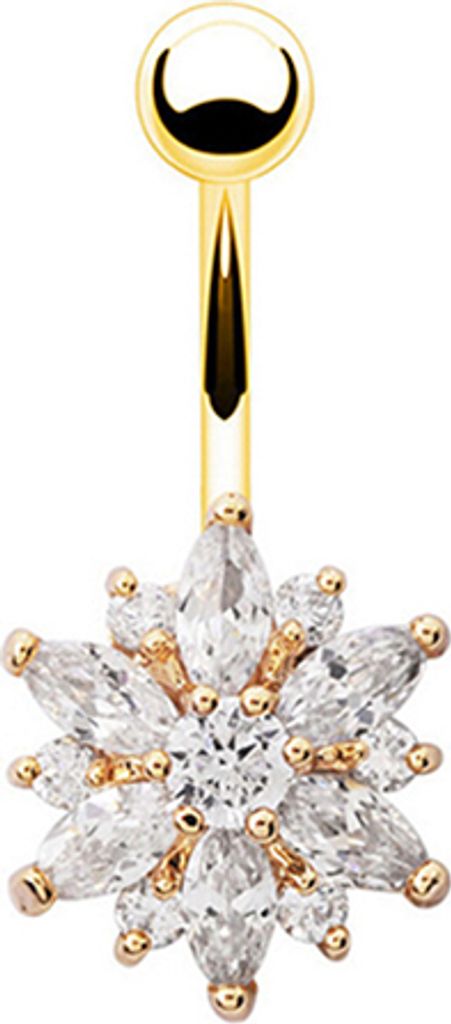 Bauchnabelpiercing-Schmuck mit Blumen-Zirkonia-Bauchnabelpiercing-Gold + Weiß