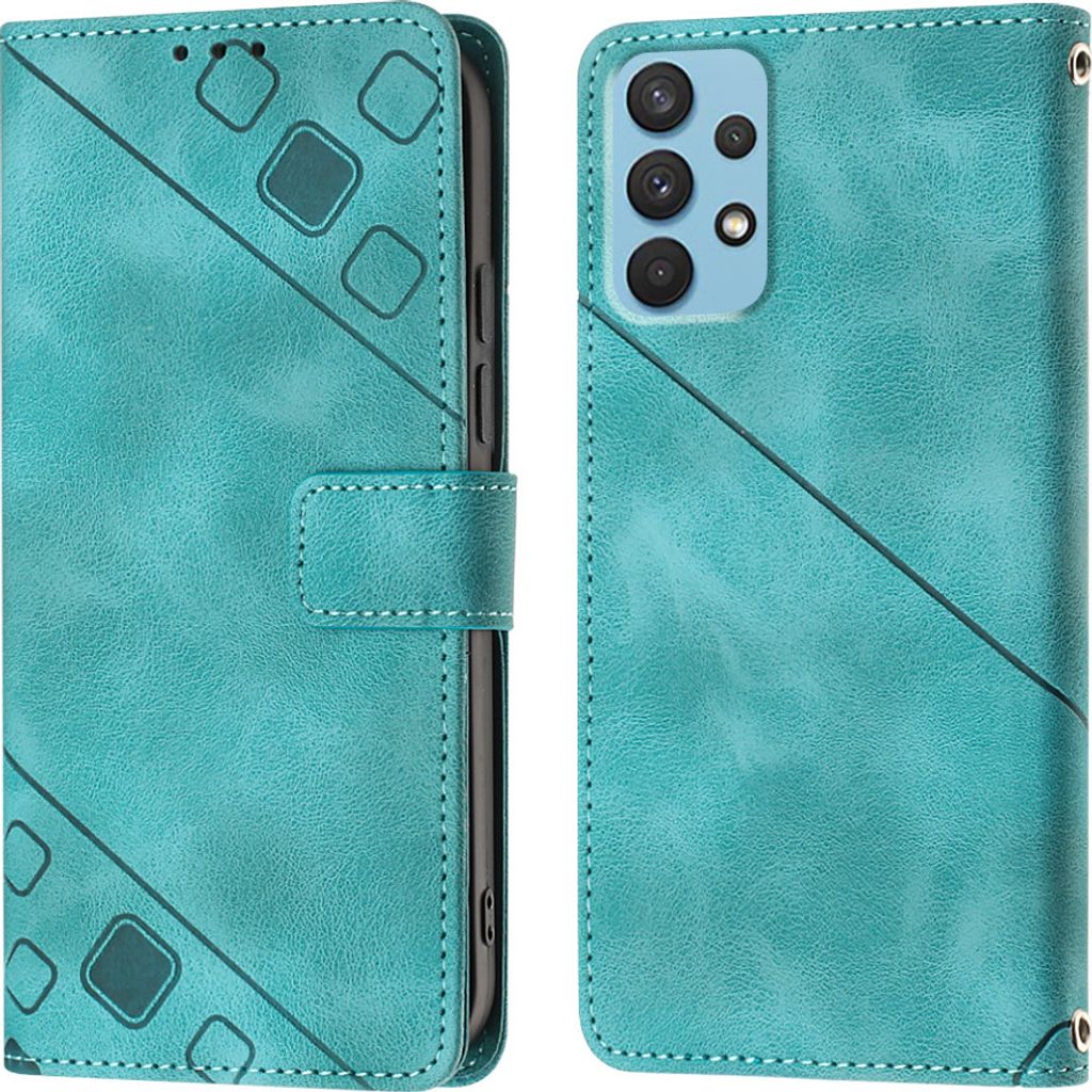 Hülle für Samsung Galaxy A32 4G Prägung Flip Leder Brieftasche Schutzhülle mit Ständer Grün