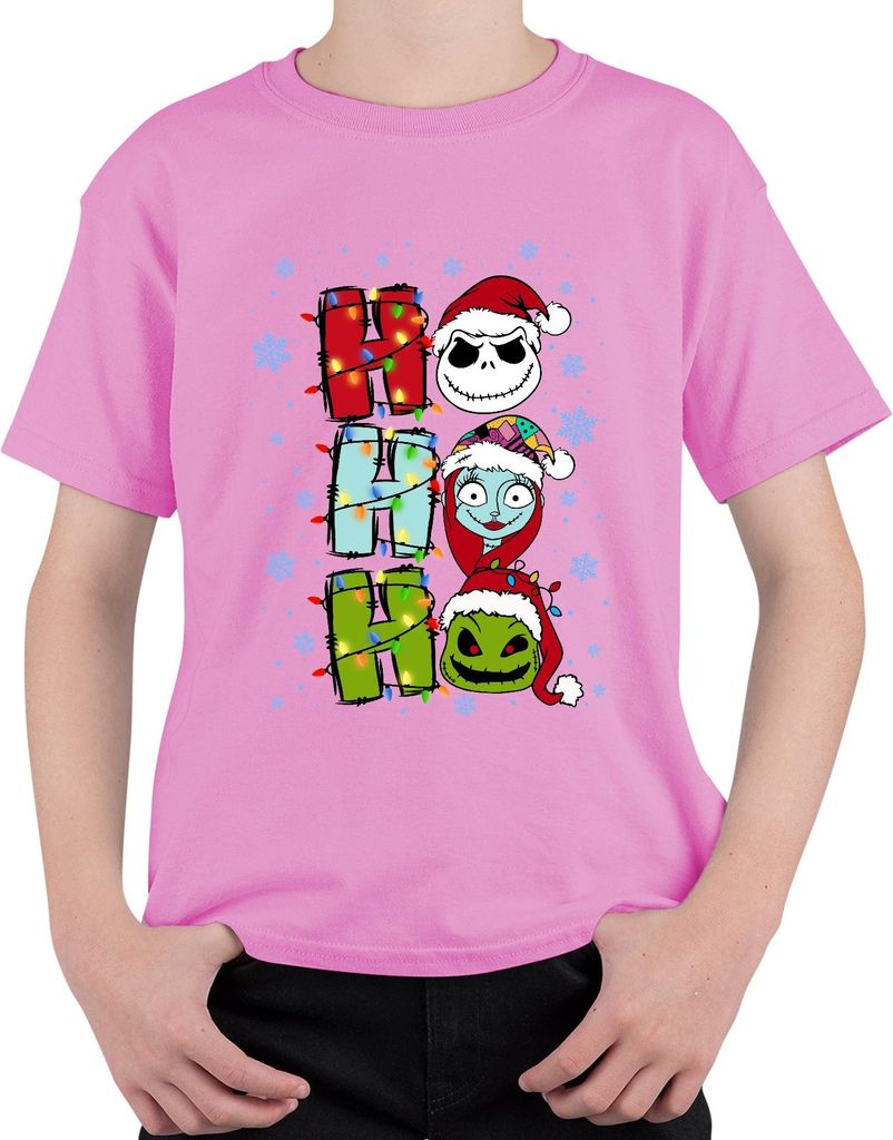 Ho Ho Ho Nightmare Before Christmas Jack Skellington Sally lustig Uni Kinder T-Shirt, Pink, 104