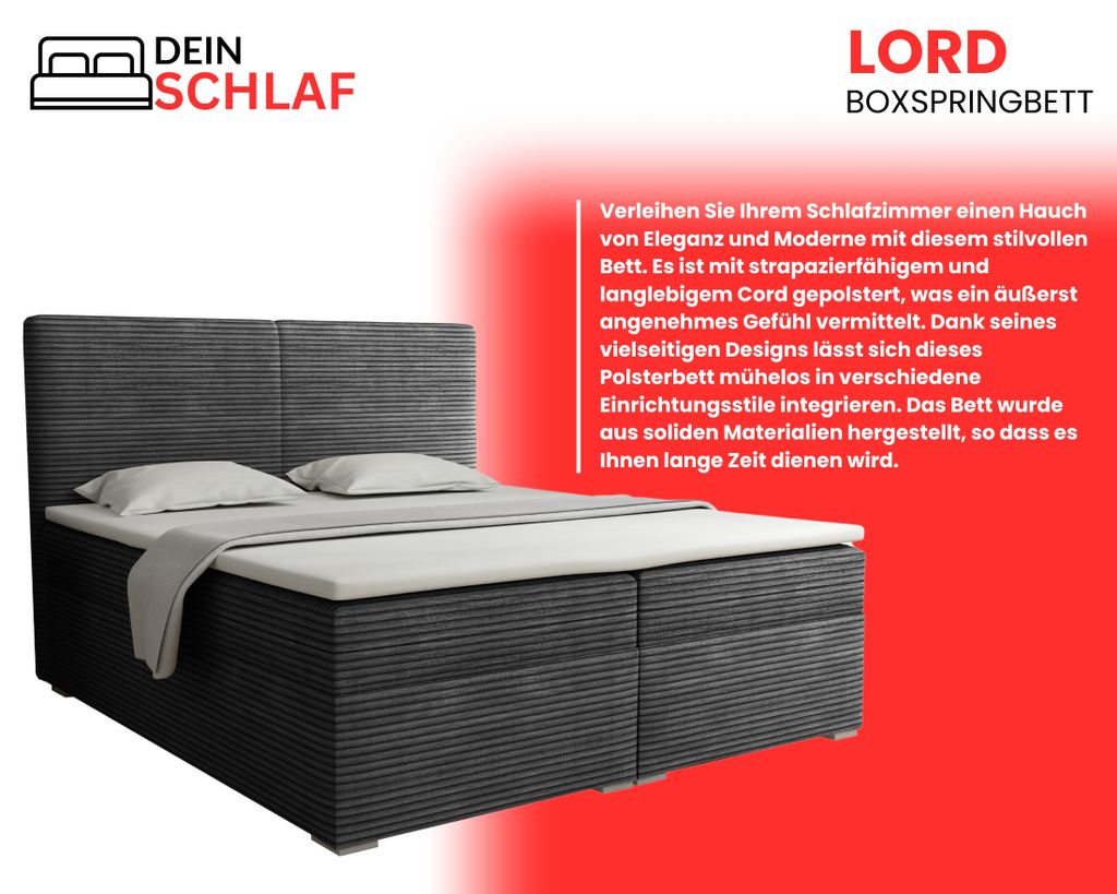 Boxspringbett LORD 160x200 Anthrazit Boxspring Komplettbett Produktbild 3