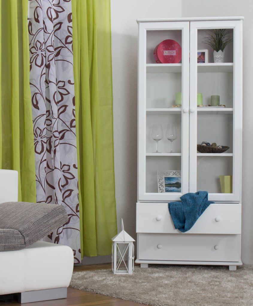 Massivholz-Vitrine, Kiefer massiv, Farbe: Weiß