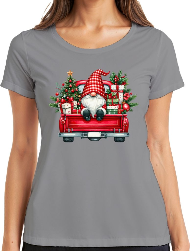Weihnachtszwerg Truck Wichtel Gnom - Weihnachten Xmas Christmas Damen T-Shirt, Grau, XL