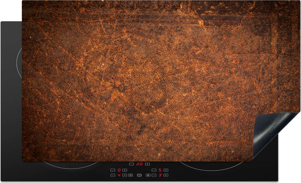 KitchenYeah Herdabdeckplatte Leder - Textur - Braun - Orange , 91x52cm, Küche Deko, Glaskeramikkochfeld Herdabdeckung, Abdeckplatte fùr Kochfeld