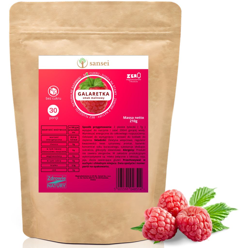 GALARETKA BEZ CUKRU 210g NISKOKALORYCZNA MALINOWA SANSEI - Zdjęcie produktu 