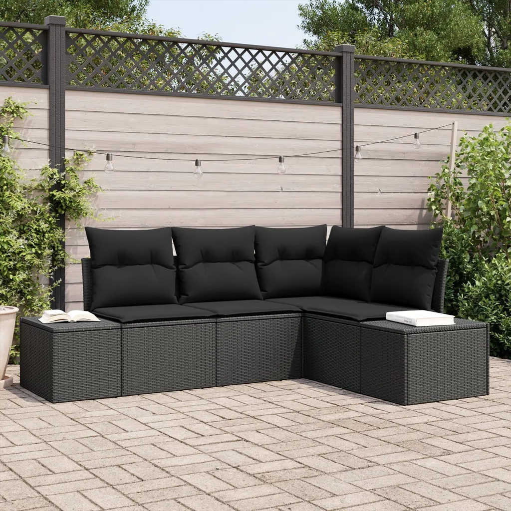 Canapé de Jardin 4 Pièces ZMH avec Coussins Déhoussables Polyrotin Noir