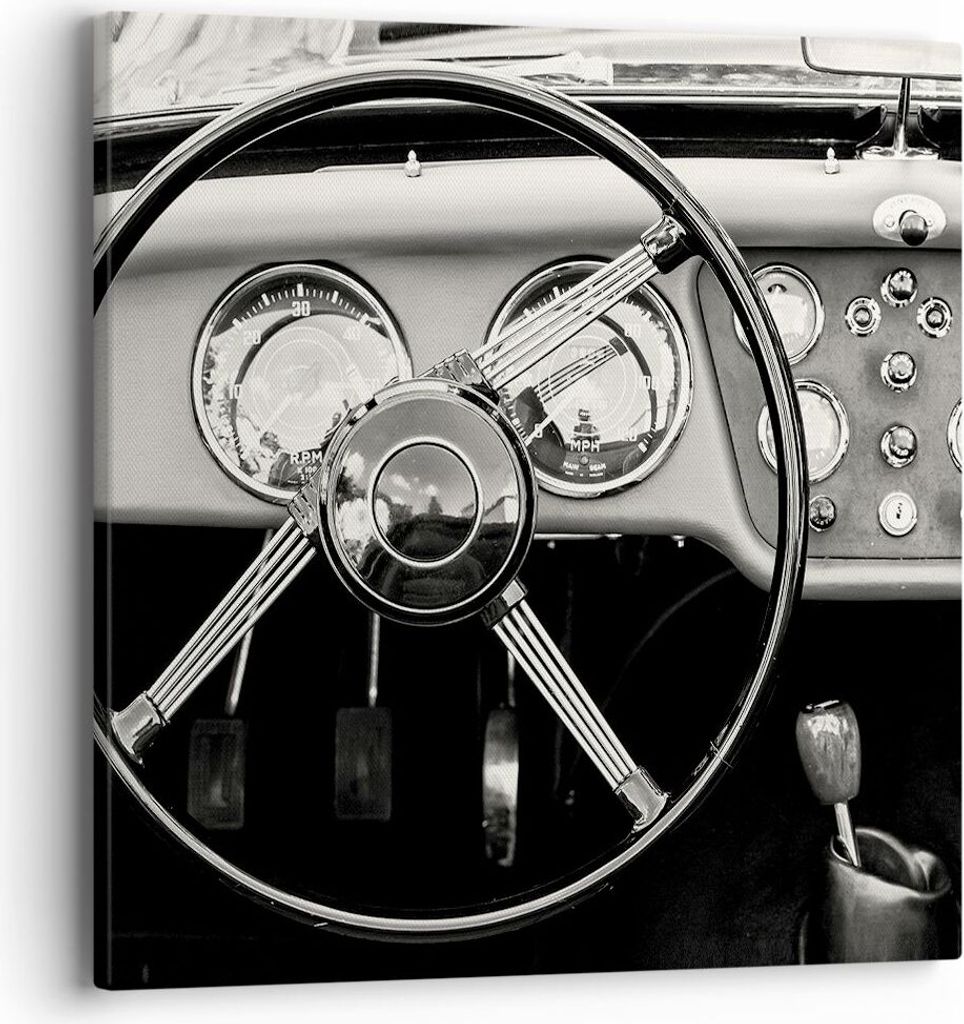Bild auf Leinwand - Leinwandbild - Einteilig - Lenkrad Auto Vintage - 40x40cm - Wand Bild - Wanddeko - Wandbilder - Leinwanddruck - Bilder - Wandde...