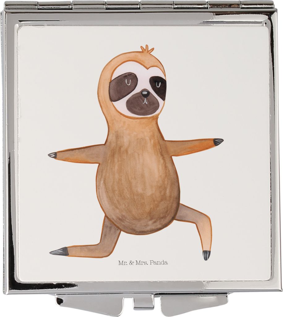 Mr. & Mrs. Panda Mini Spiegel Faultier Yoga - Weiß - Geschenk, Schminkspiegel klein, Meditation, Frauen, Reise, Yogaübungen, Kosmetikspiegel, Kla...