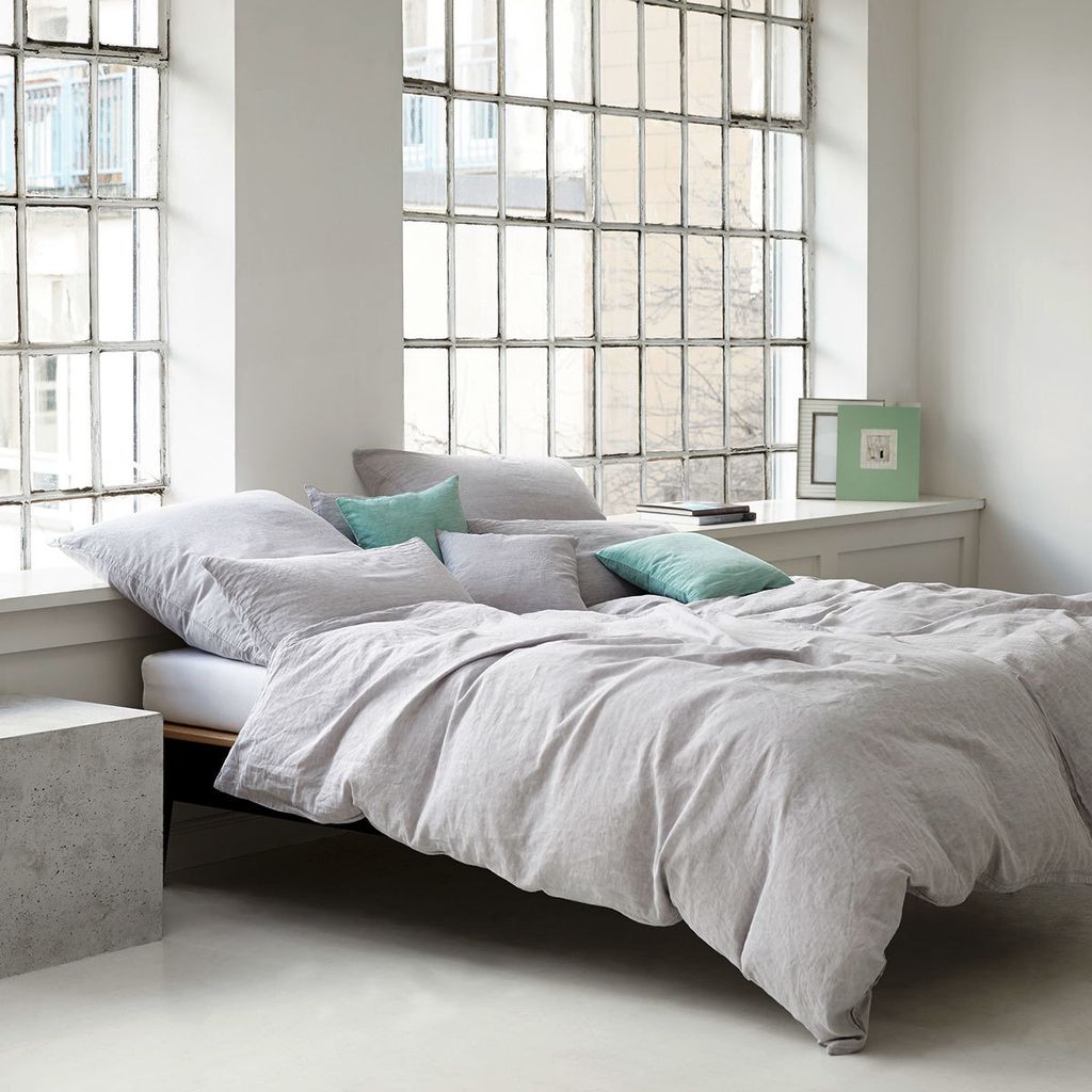 elegante Leinen-Bettwäsche Pure Farbe silber Größe 155x220+80x80cm