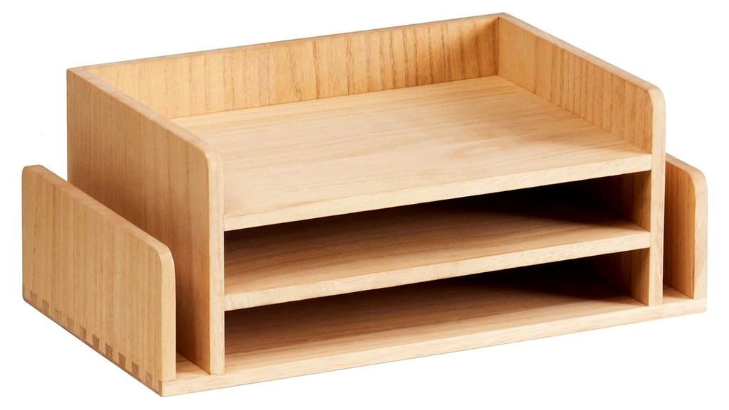 Schreibtisch-Organizer aus Holz für Ordner, Post und Dokumente, 3-stufiger Büro-Organizer, Briefsortierer, Telefonhalter, Aktenablage aus Naturholz