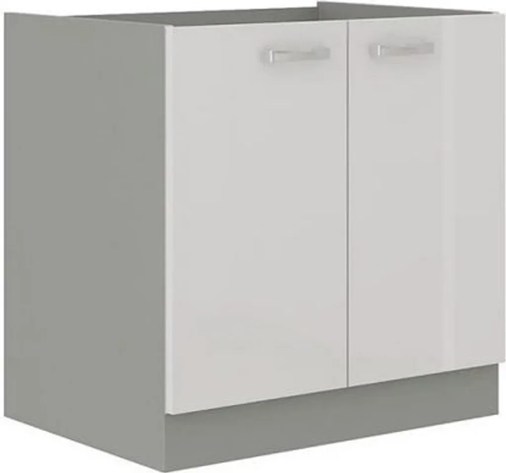 Meuble de cuisine bas sous évier GENJI 80 cm finition laquée blanc brillant