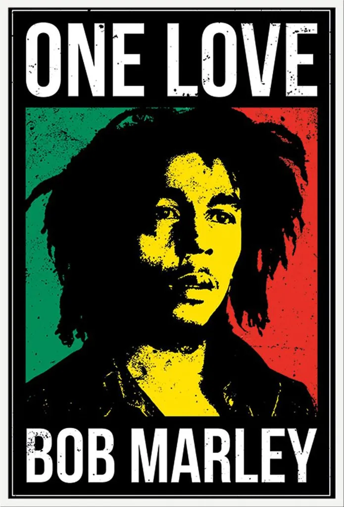 Portrait Bob Marley One Love sous cadre plastique blanc Shinsuke durable
