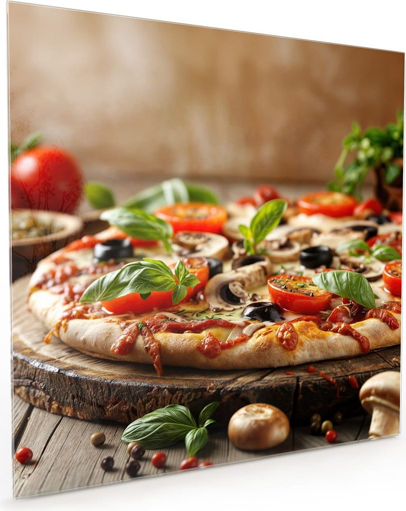 Küchenrückwand Spritzschutz Glas mit Motiv Pizza im Holzofen 40 x 40 cm