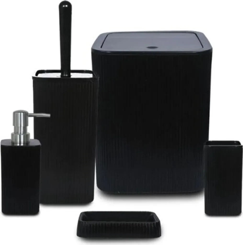 Accessoires Salle de Bain Noirs Mijolnir PZR-059 - Kit Complet 5 Pièces - 4