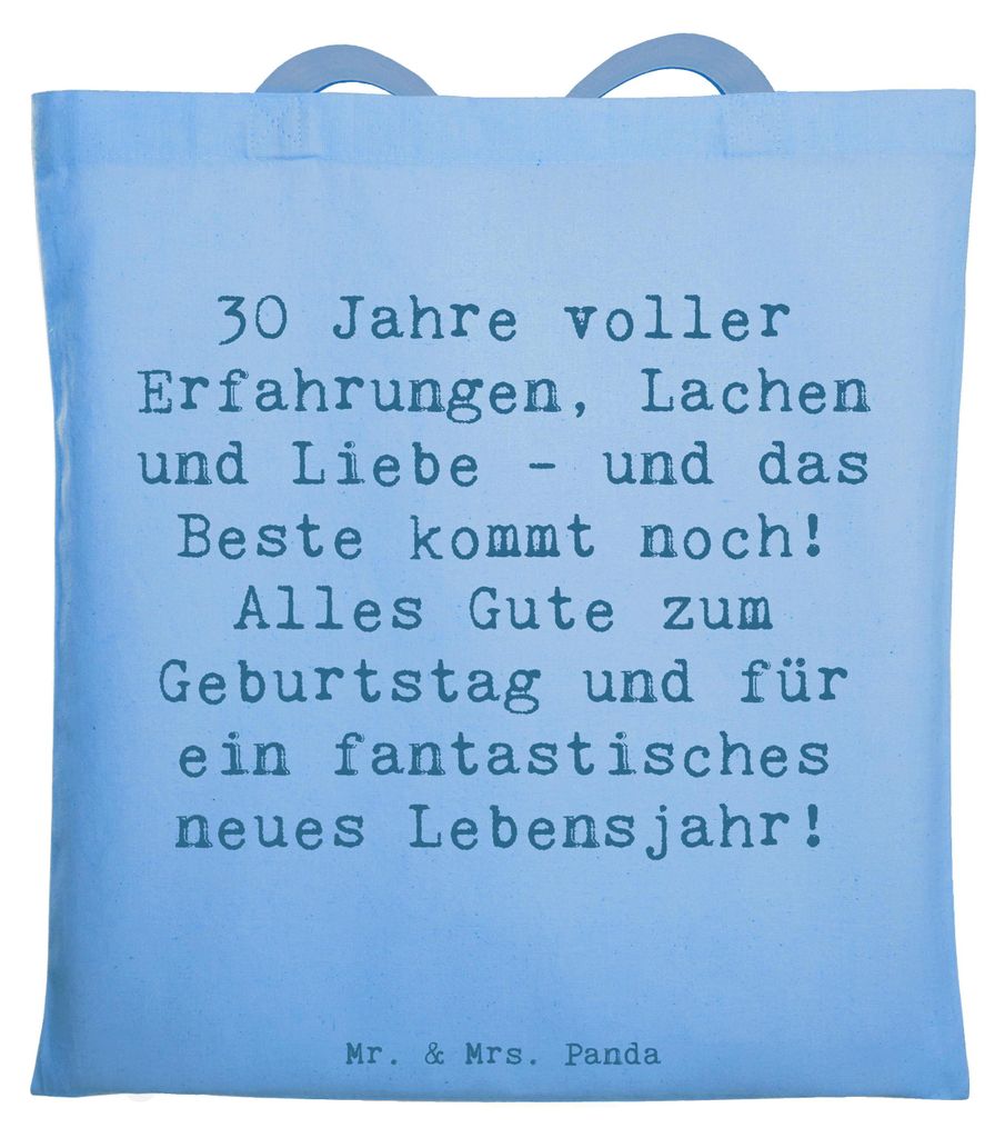 Mr. & Mrs. Panda Jutebeutel Spruch 30. Geburtstag - Sky Blue - Geschenk, positive Energie, Liebe, Abenteuer, Happy Birthday, Glückwunsch, Tragetas...