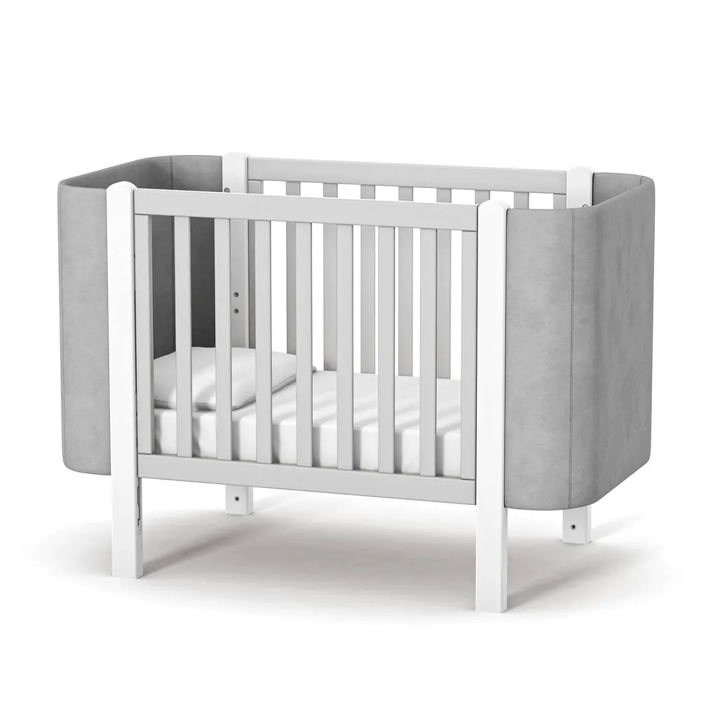 Lit bébé Veres Monaco Velour 120x60 cm - Gris et Blanc Premium Luxury