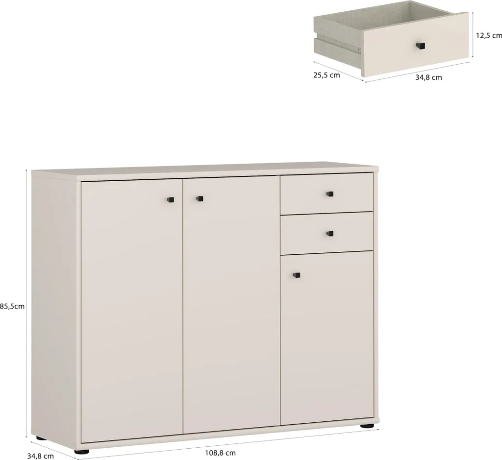 Buffet bas TEMPRA2 finition sable 109x85cm - Structure mince gain de place - 6
