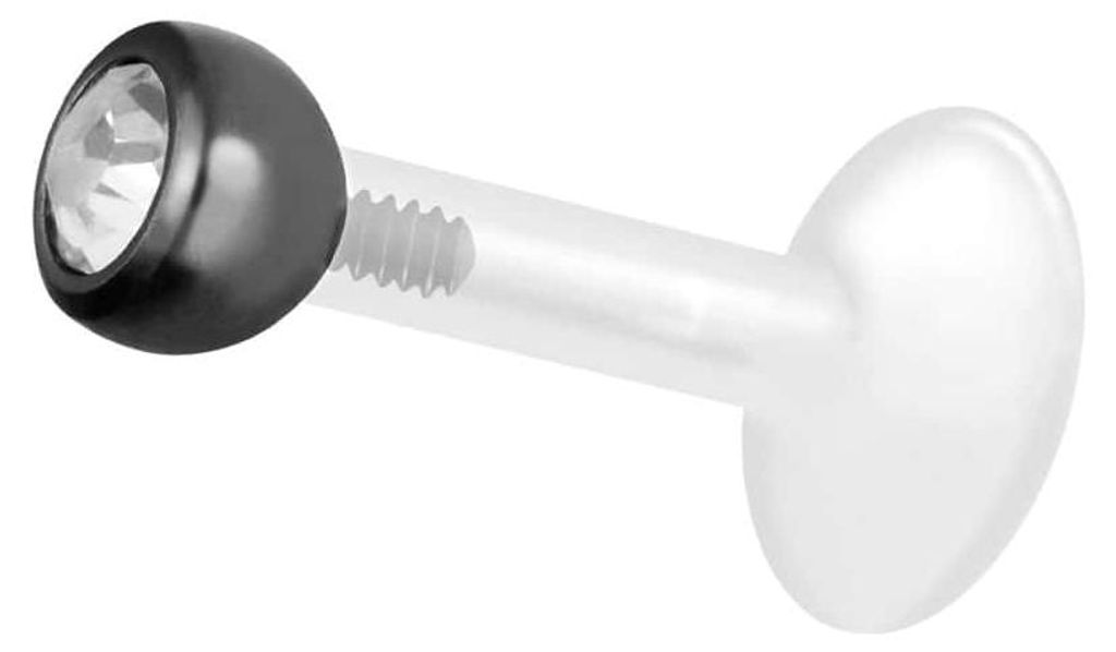 Ohrpiercing, Nasenpiercing PTFE Labret mit Innengewinde + Titan-Aufsatz KRISTALL Schwarz Stablänge: 6mm + Stabstärke: 1,2mm + Kugelgröße: 3mm