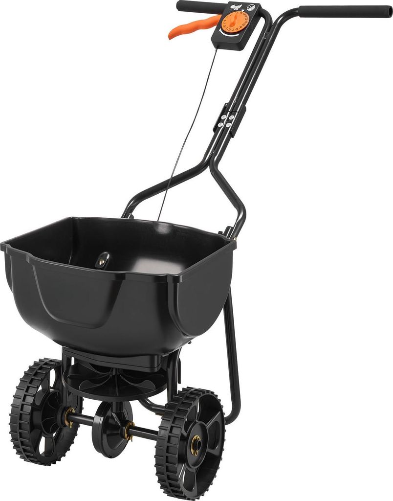 SucceBuy Streuwagen mit 6,8 kg Fassungsvermögen, Düngerstreuer mit 3 m Streubreite, Schleuderstreuer mit 25,4 cm Reifen, einstellbarer Streumenge...