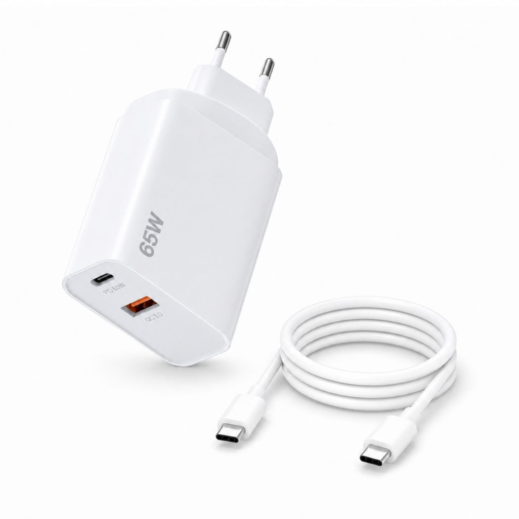 65W USB-C GaN Ladegerät mit 1m USB-C Ladekabel (20W) - Produktbild 