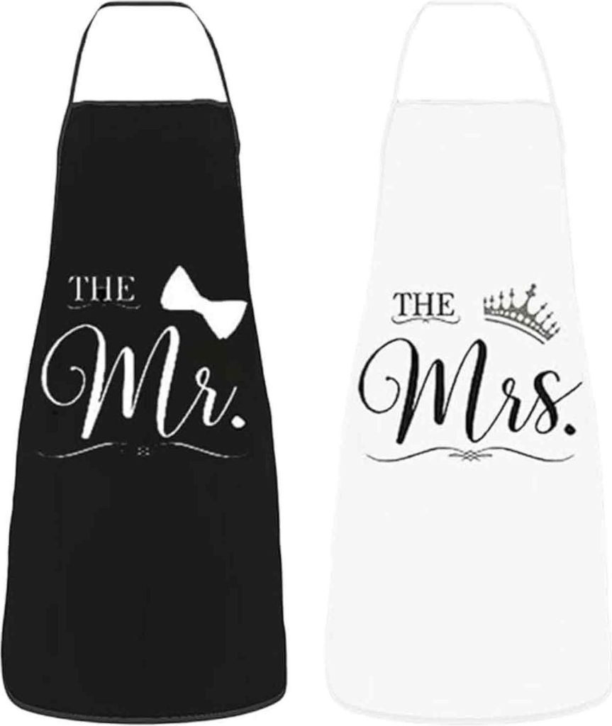 Mr. & Mrs. Paar-Schürzen-Set (2-teilig), verstellbare Latzschürze für die Küche, zum Kochen, als Geschenk zum Hochzeitstag, zur Verlobung, zur ...