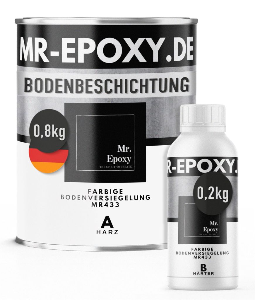 Mr. Epoxy Epoxidharz Bodenbeschichtung (1 kg, RAL 9016 Verkehrsweiß) - 2K Betonfarbe für Garagen, Keller & Werkstatt Boden - Flüssigkunststoff E...