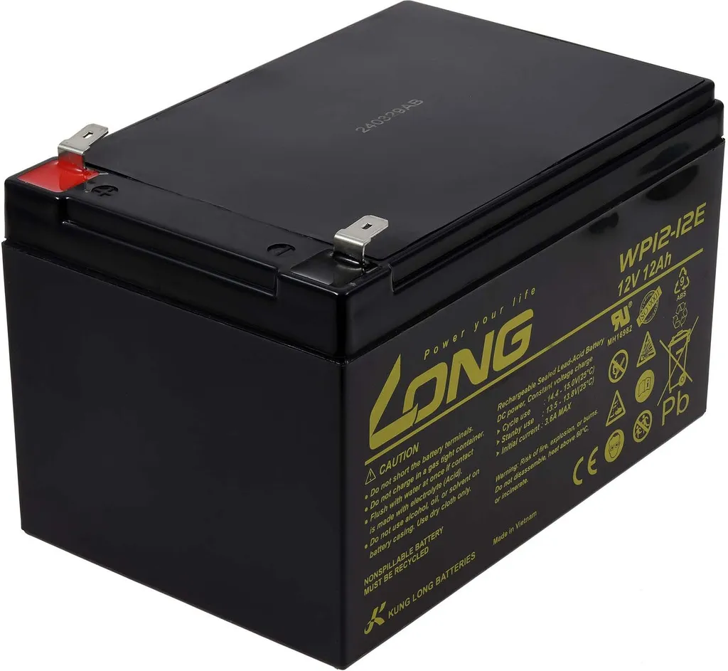 Batterie au plomb KungLong WP12-12E Vds 12V 12Ah avec Faston 6,3mm