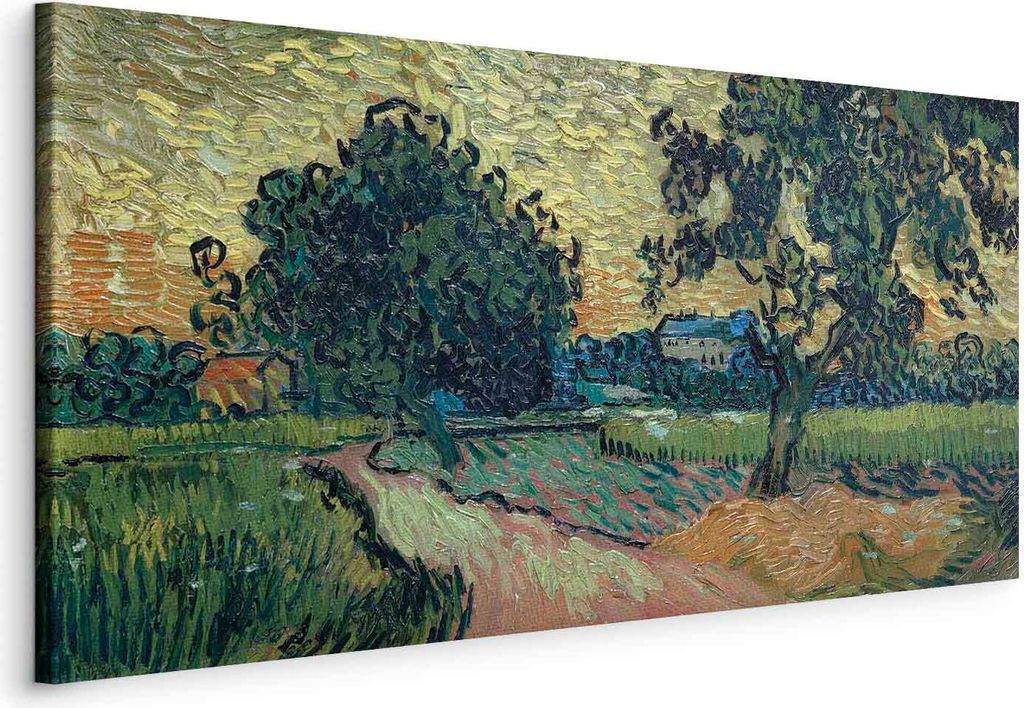 Vliesstoff Leinwandbild - Landscape with the Chateau of Auvers at Sunset (Vincent Van Gogh) 120x60 cm Reproduktionen l-F-15068-b-a