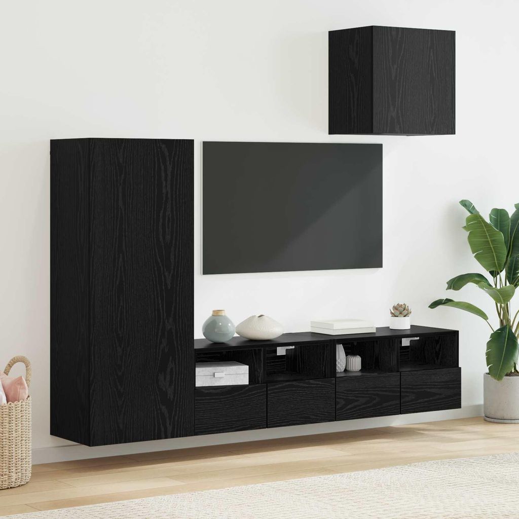 Maison Exclusive - TV-Wandgeräte 4 pcs Schwarz Eichen-Optik Holzwerkstoff