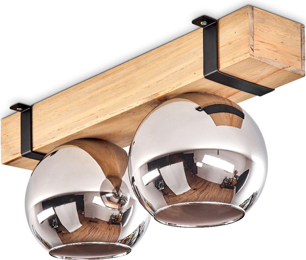 Bollengo Deckenlampe aus Metall/Holz/Glas in Schwarz/Natur/Chromfarben