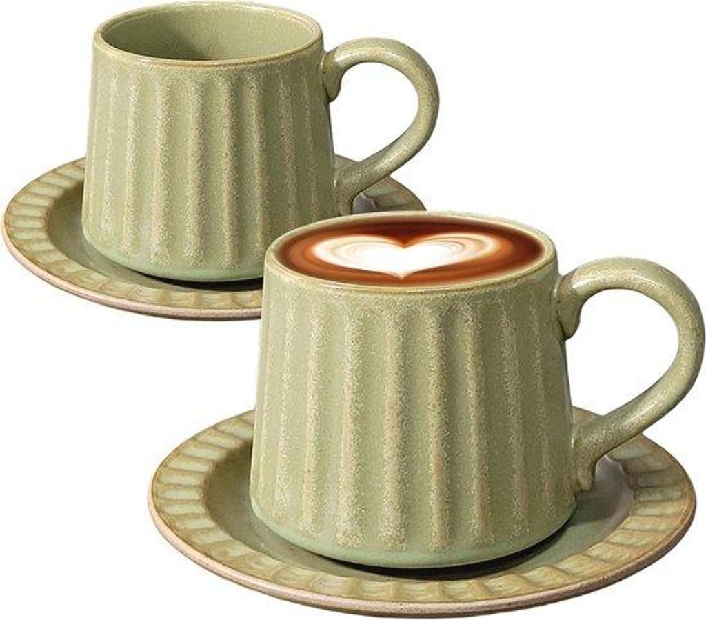 Kaffee-Mok-Set mit Schale - Große Cappuccino-Tassen - Antikes Keramik - für Kaffee, Tee und Frühstück