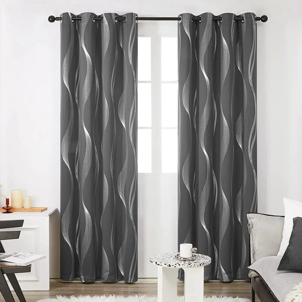 Rideaux anti-regards gris foncé à œillets 132x213 cm avec rayures argent
