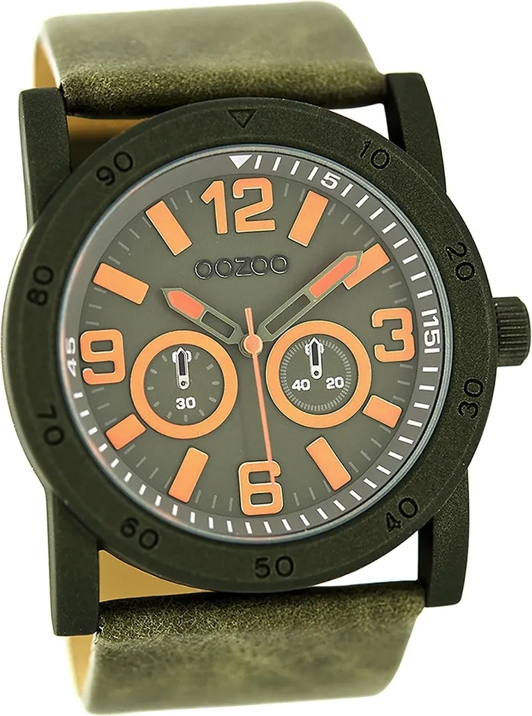 Montre Oozoo Timepieces D2UOC8307A en cuir vert mat pour homme luxe