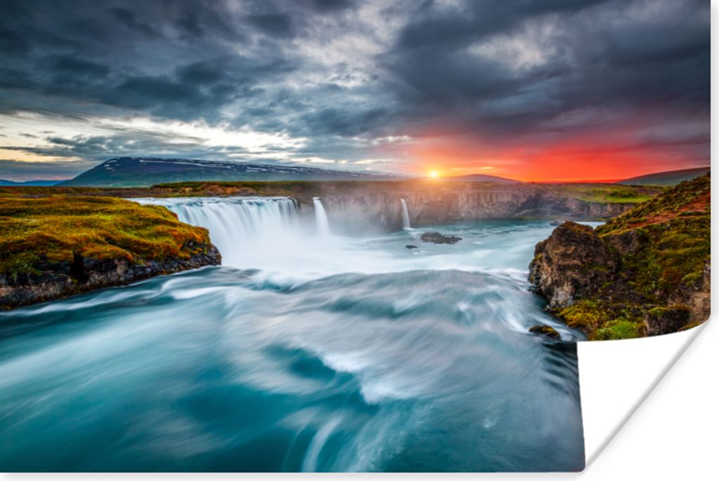 MuchoWow Poster Wasserfall - Sonnenuntergang - Natur - Wasser 180x120 cm - Fotoplakat