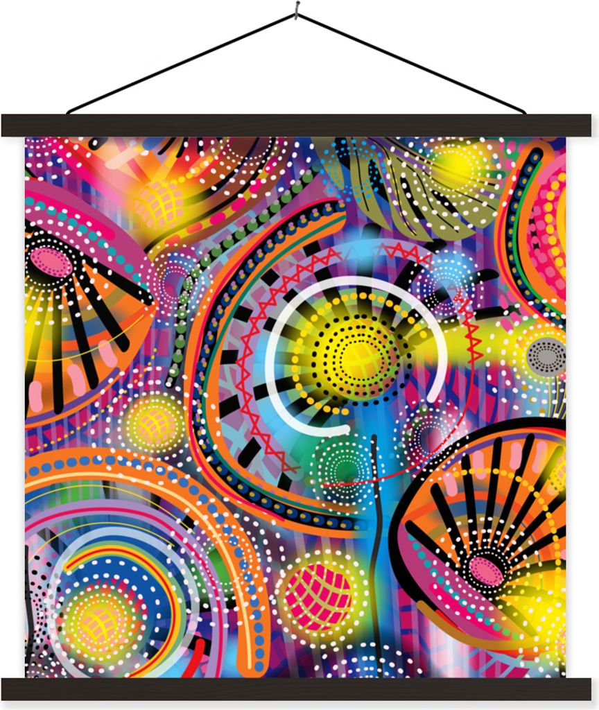 MuchoWow Textilposter Formen - Kunst - Muster - Psychedelisch 120x120 cm mit schwarzem Rahmen - Aufhängungsset