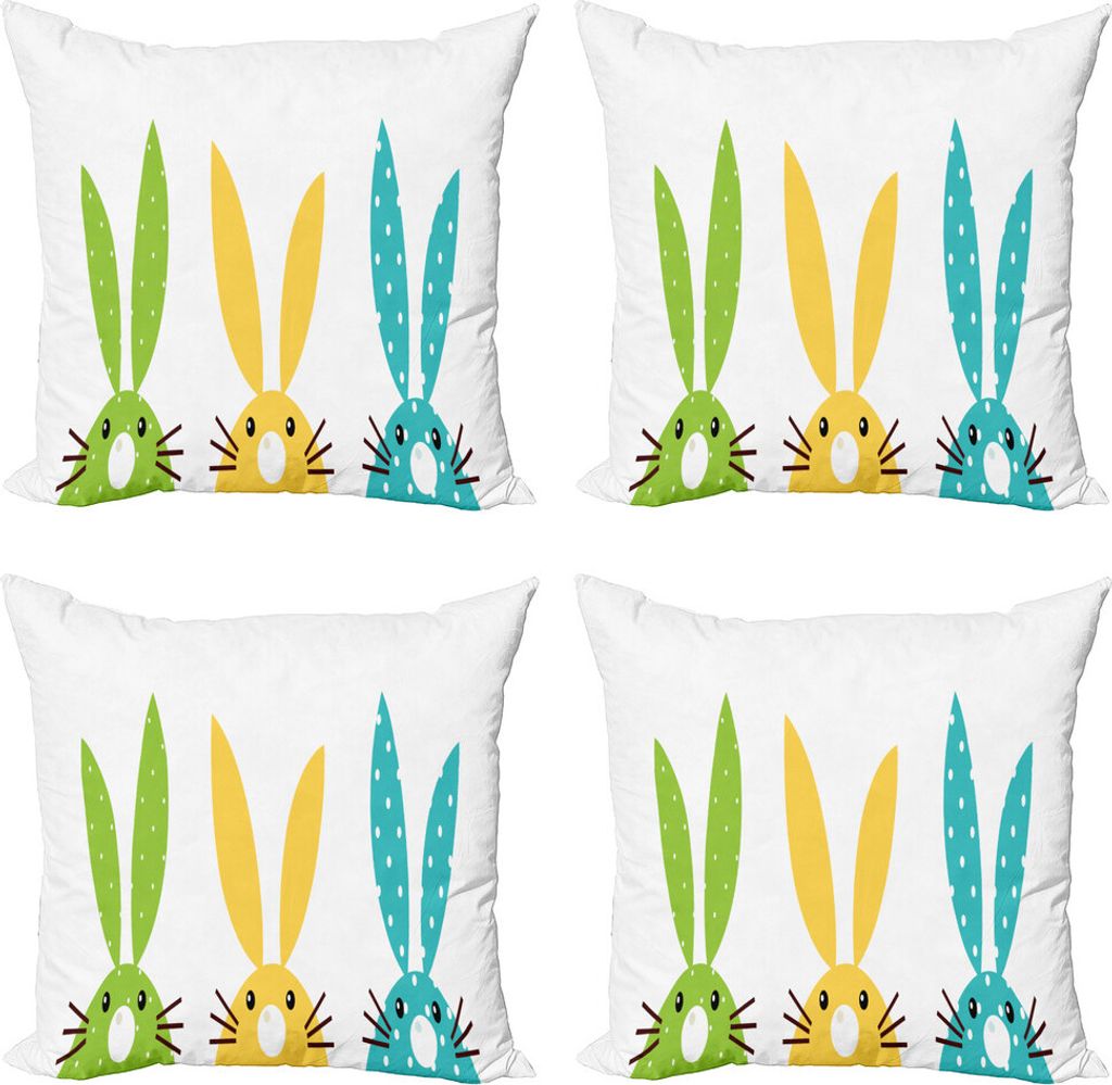 ABAKUHAUS Hase Kissenbezug Set (4 Stück), Bunte Half Face Kaninchen, Moderner Doppelseitiger Digitaldruck, 40 cm x 40 cm, weiß Multicolor
