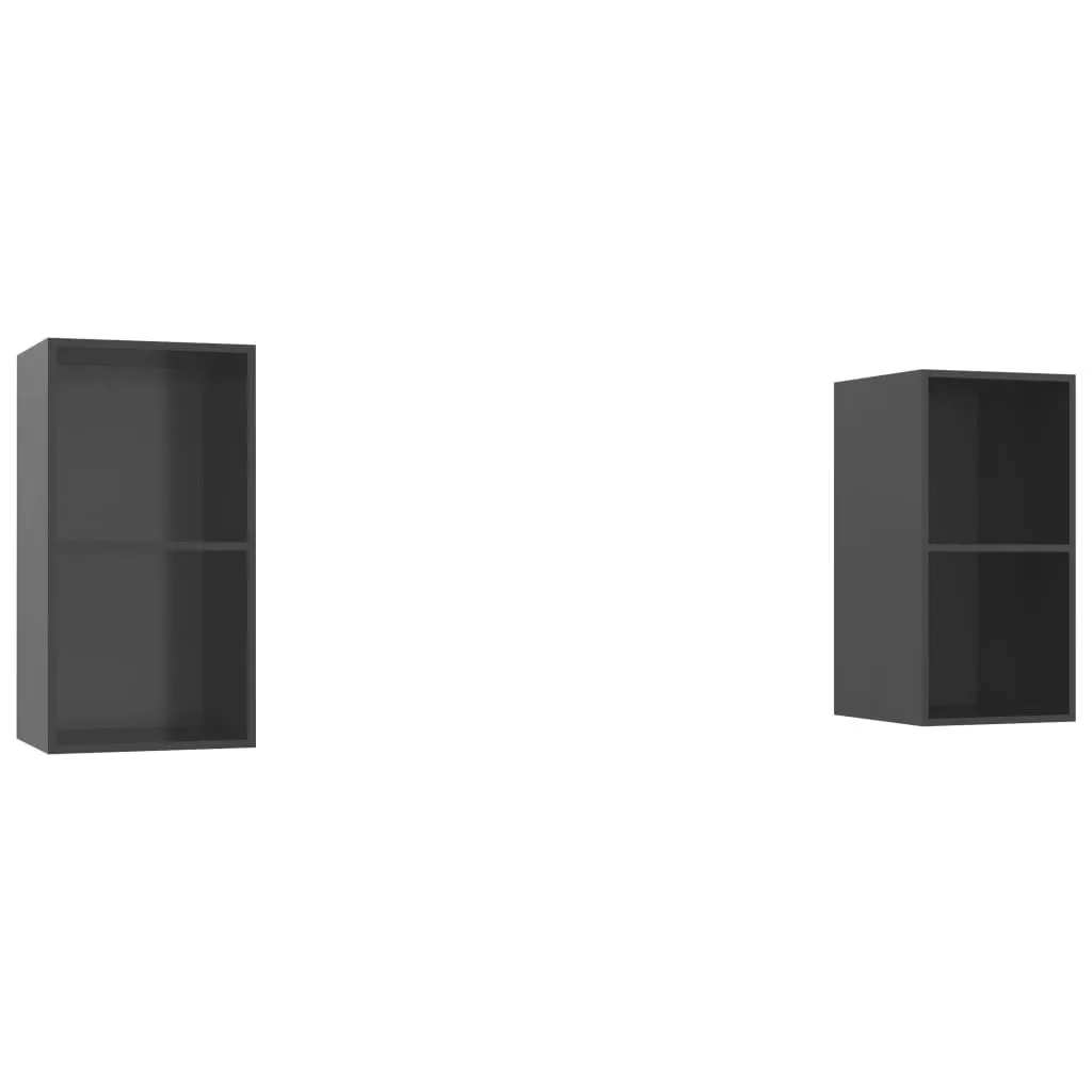 Meuble TV Mural Gris Brillant : Libérez l'Espace et Cachez vos Câbles 2pcs
