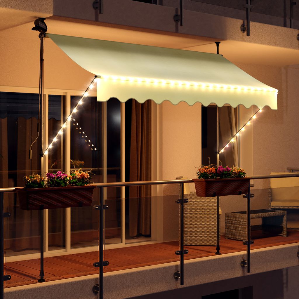 VidaXL Tenda A Bracci Retrattile Con Luci LED Solari 300x150 Cm – Colore Crema