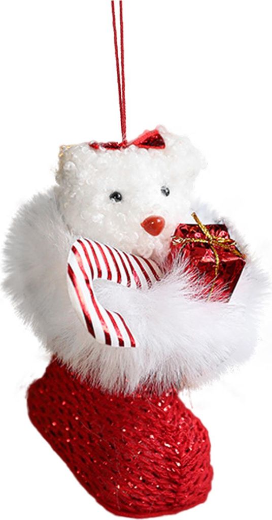 Plüschbär im Stiefel, Weihnachtsbaumschmuck, Mini-Stoffbär zum Aufhängen, flauschige Winterschuhe