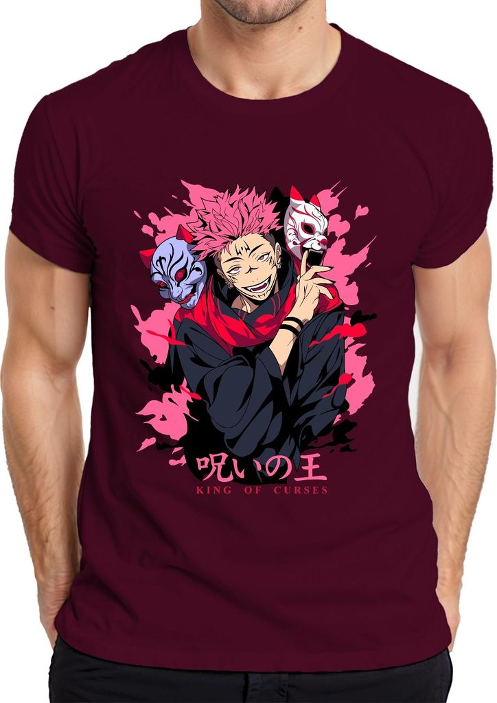 Jujutsu Kaisen Sukuna King of Curses Anime Ästhetik Geschenk Manga Herren T-Shirt, Burgundy, XL