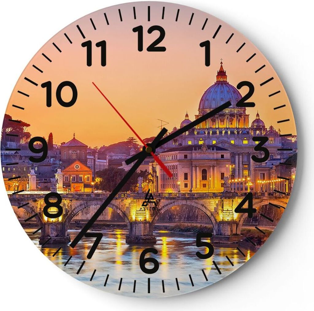 Wanduhr - Rund - Glasuhr - Rom Italien Basilika Geschichte - 30x30cm - Schleichendes Uhrwerk - Lautlos - zum Aufhängen bereit - Dekoration Modern ...