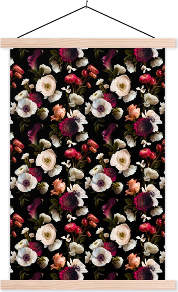 MuchoWow Textilposter Blumen - Farben - Muster 120x180 cm mit holzfarbenen Rahmen - Textil-Plakat