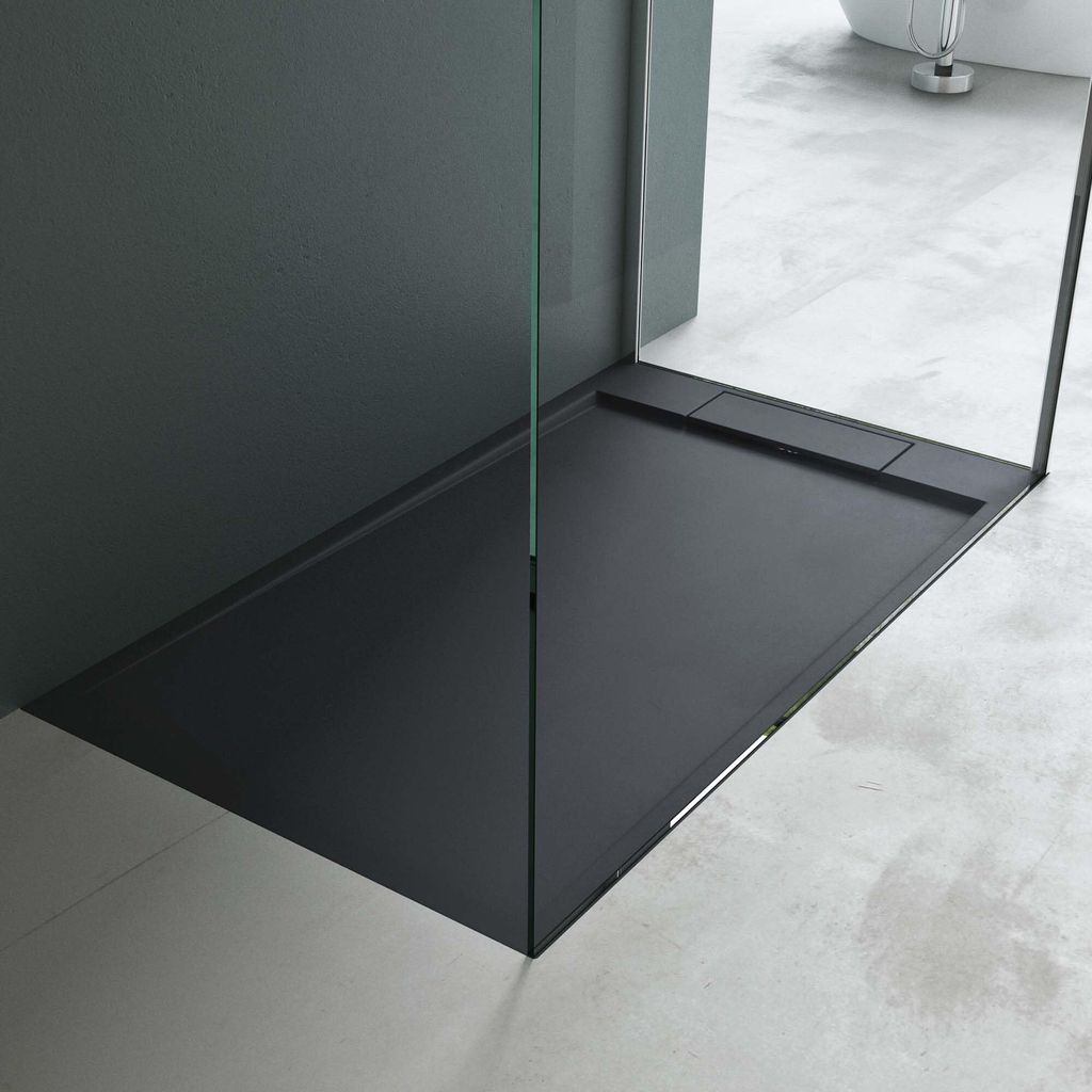 Mai & Mai Duschwanne 80x140x4cm Duschtasse aus Mineralguss Mineralgusswanne Anthrazit Matt inkl. Ablaufgarnitur Geoma04