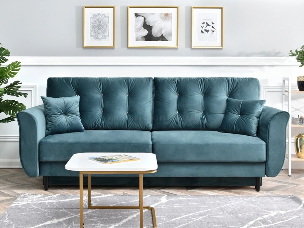 Sofa mit Stauraum PLAMEDI – Türkis/Schwarz