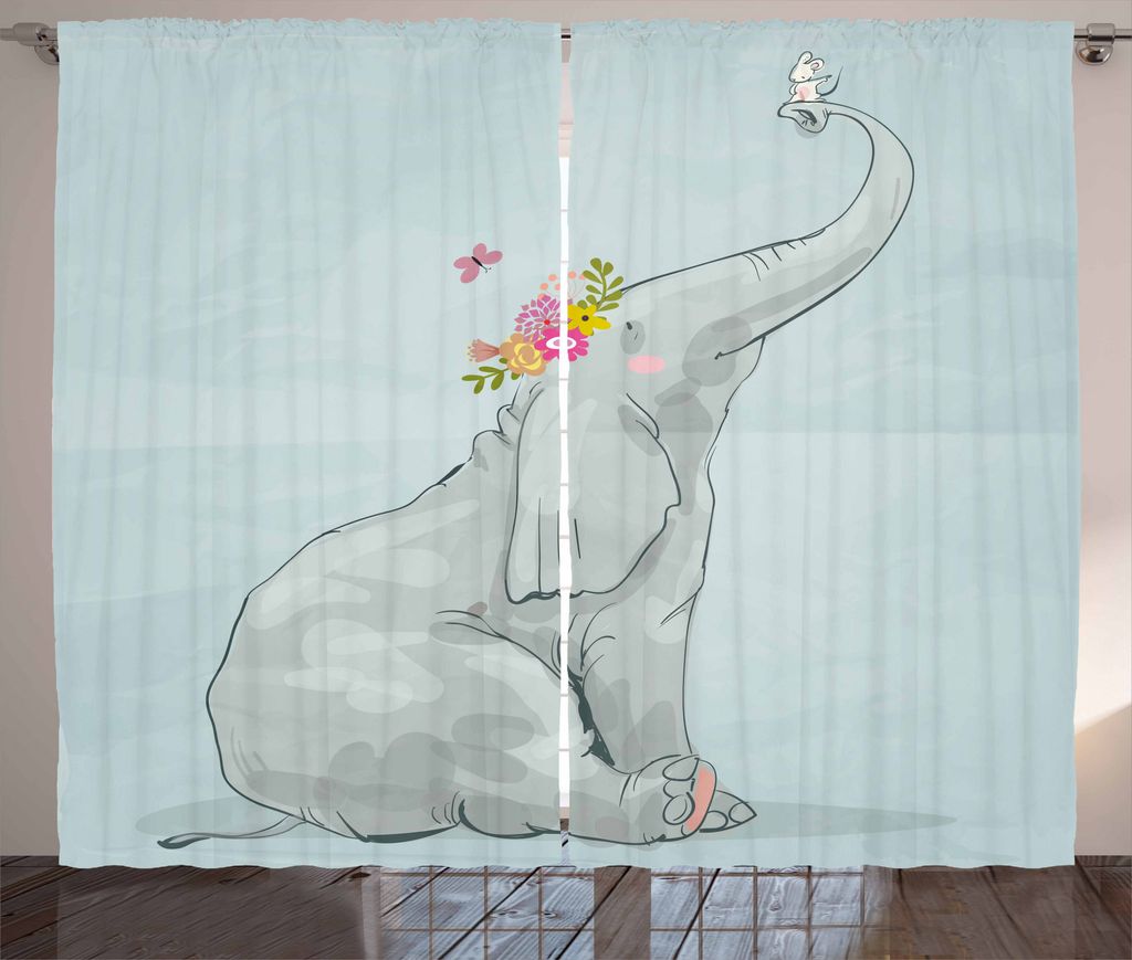 ABAKUHAUS Elephant Nursery Rustikaler Vorhang, Maus Freunde, Wohnzimmer Universalband Gardinen mit Schlaufen und Haken, 280 x 225 cm, Mehrfarbig