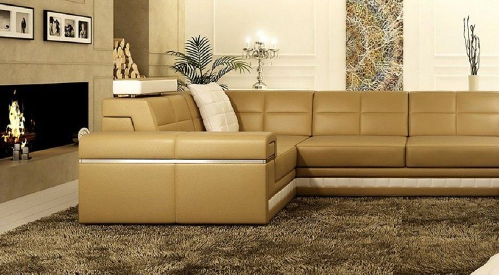 Ecksofa U Form Polster Couch Ledersofa + Hocker