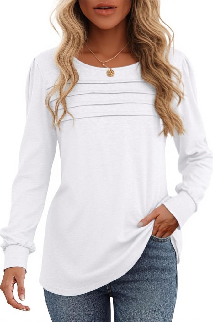 Damenbluse T-Shirt mit langem Ärmel Elegantes Oversize Weiß S